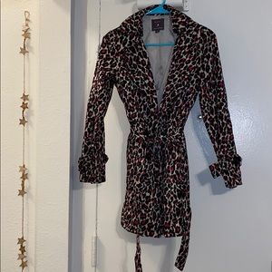 Pink Leopard Print Trench Coat
